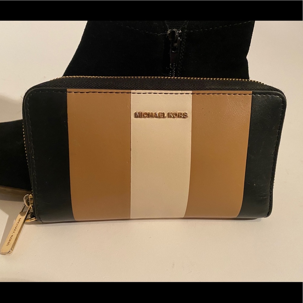 Michael Kors Brown n Black Leather Striped Wallet